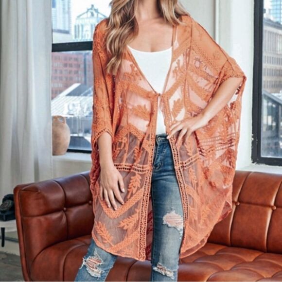 Embroidered Mesh Kimono - Picture 2 of 10